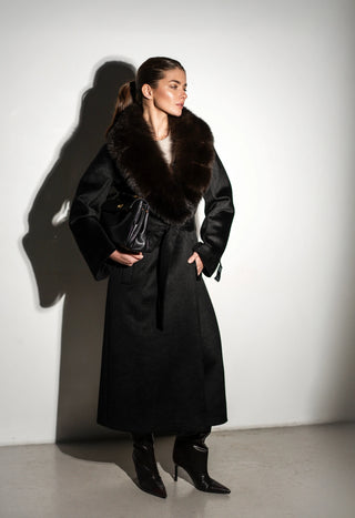 Black coat with natural marten fur collar