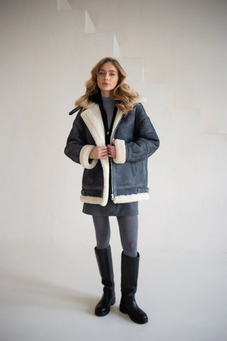 Grey shearling coat