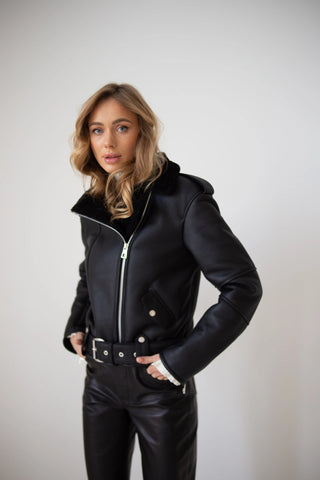 Black shearling coat